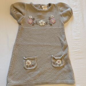 Gray Knit Dress with Floral Embroidery